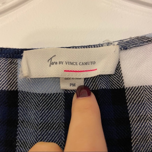 Vince Camuto Plaid Ruffle Sleeve Relaxed Fit Top - Picture 5 of 6